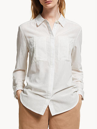John Lewis & Partners Stripe Long Sleeve Shirt, White/Black