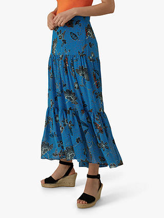Karen Millen Floral Midi Skirt, Blue