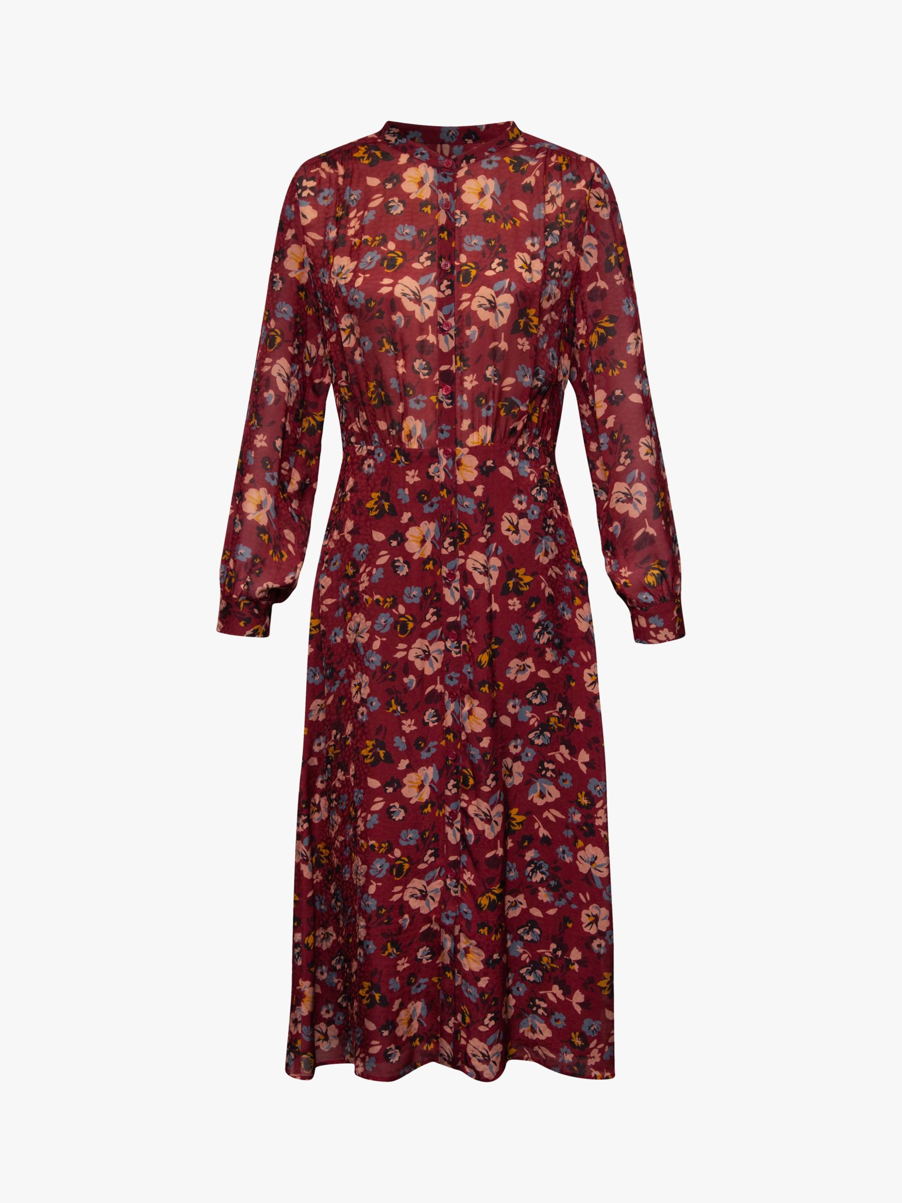 Gerard Darel Dilys Floral Print Silk Dress, Burgundy at John Lewis ...