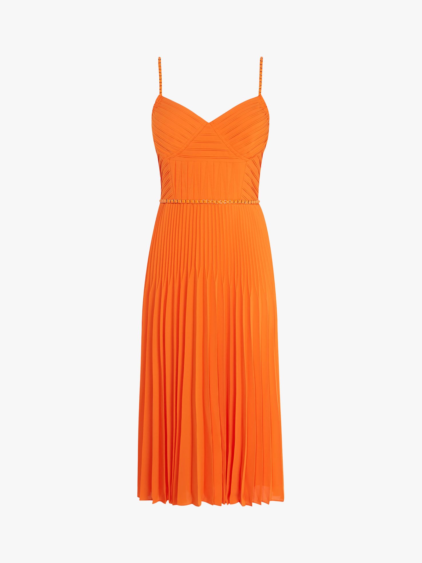 pleated orange dress