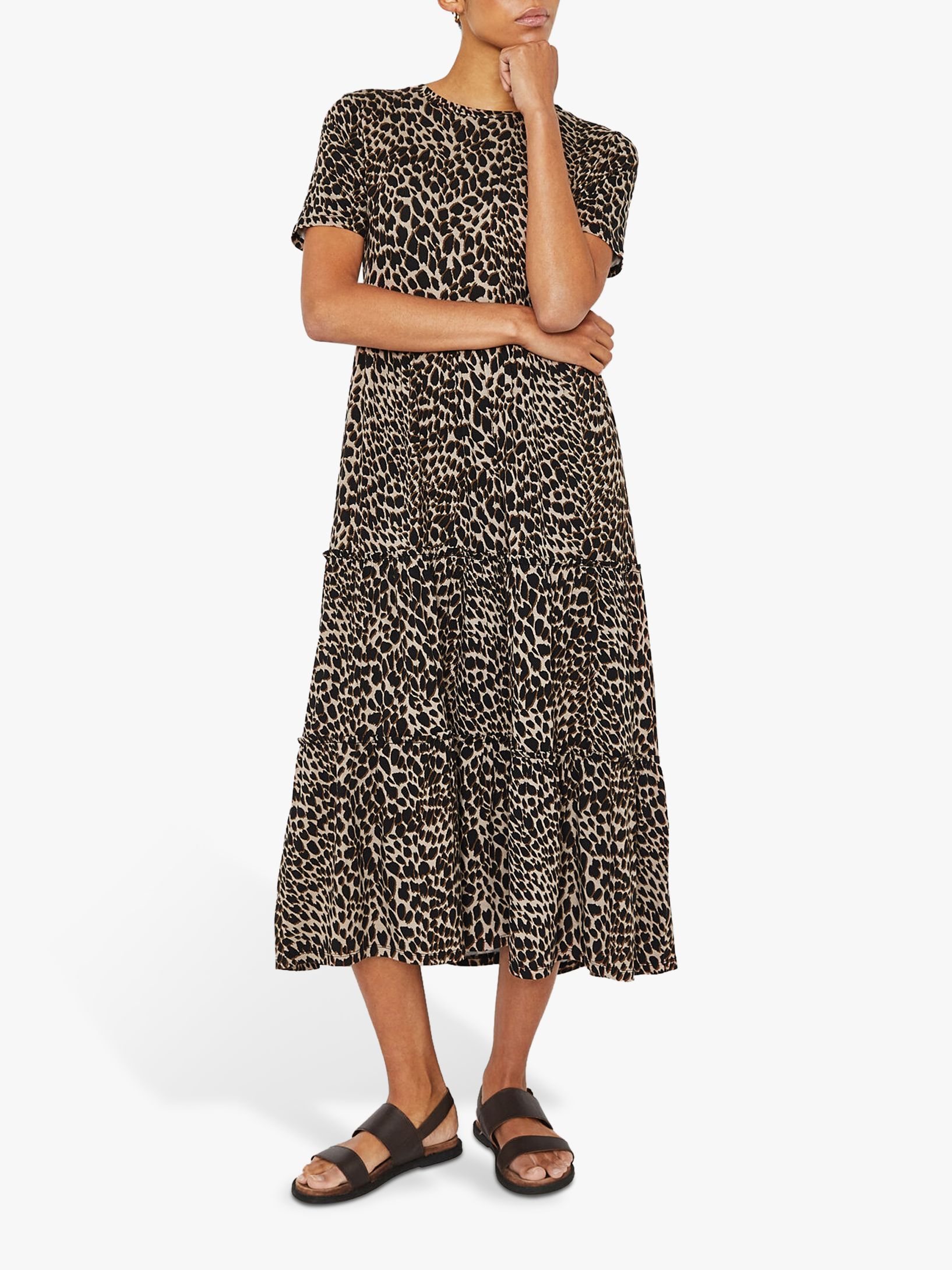 warehouse leopard tiered dress