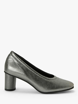 Kin Alisha Leather Cylindrical Heel Court Shoes, Silver