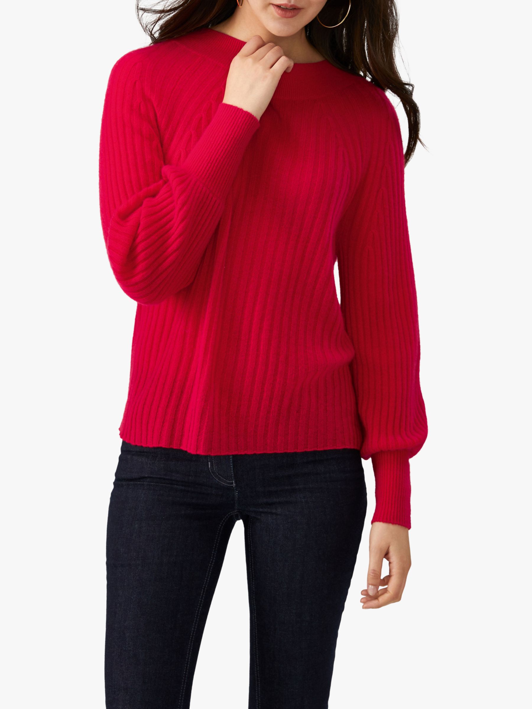 Pure Collection Boat Neck Cashmere Jumper | Pillarbox Red at John Lewis ...