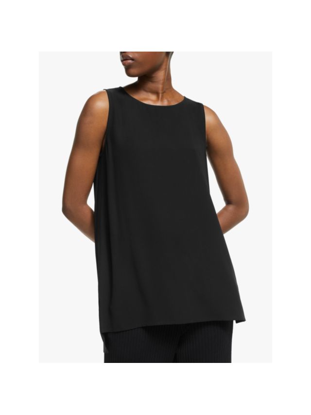 EILEEN FISHER Bateau Neck Silk Top, Black, XS