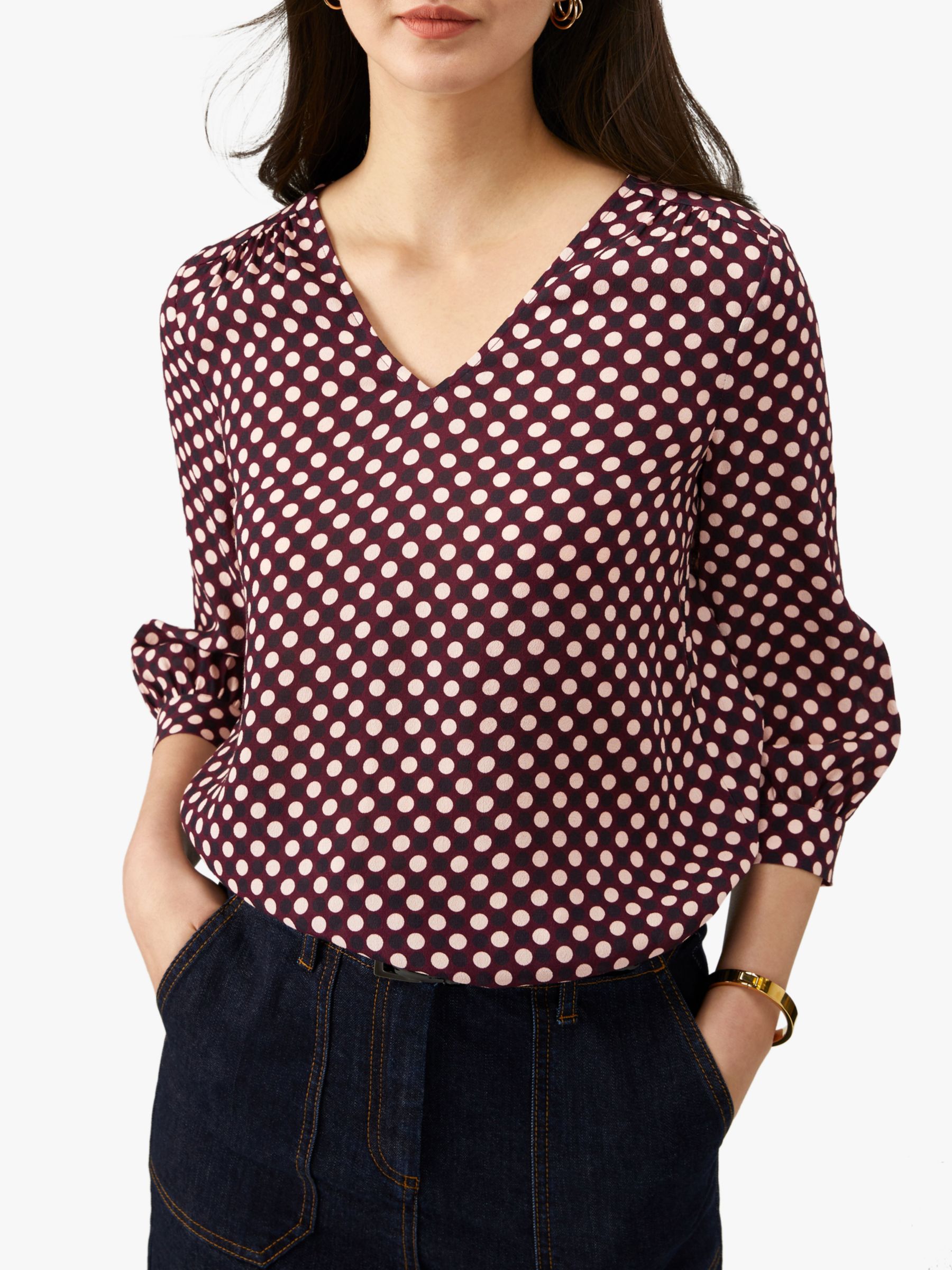 burgundy polka dot shirt womens