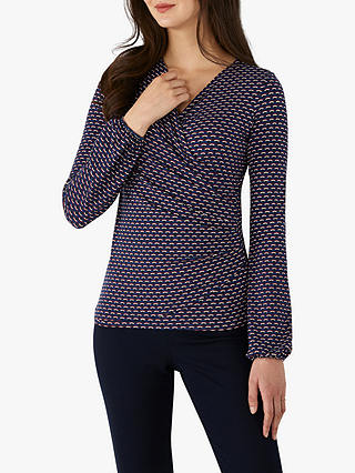 Pure Collection Jersey Fan Print Wrap Top, Navy