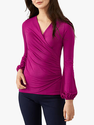 Pure Collection Jersey Wrap Top, Magenta