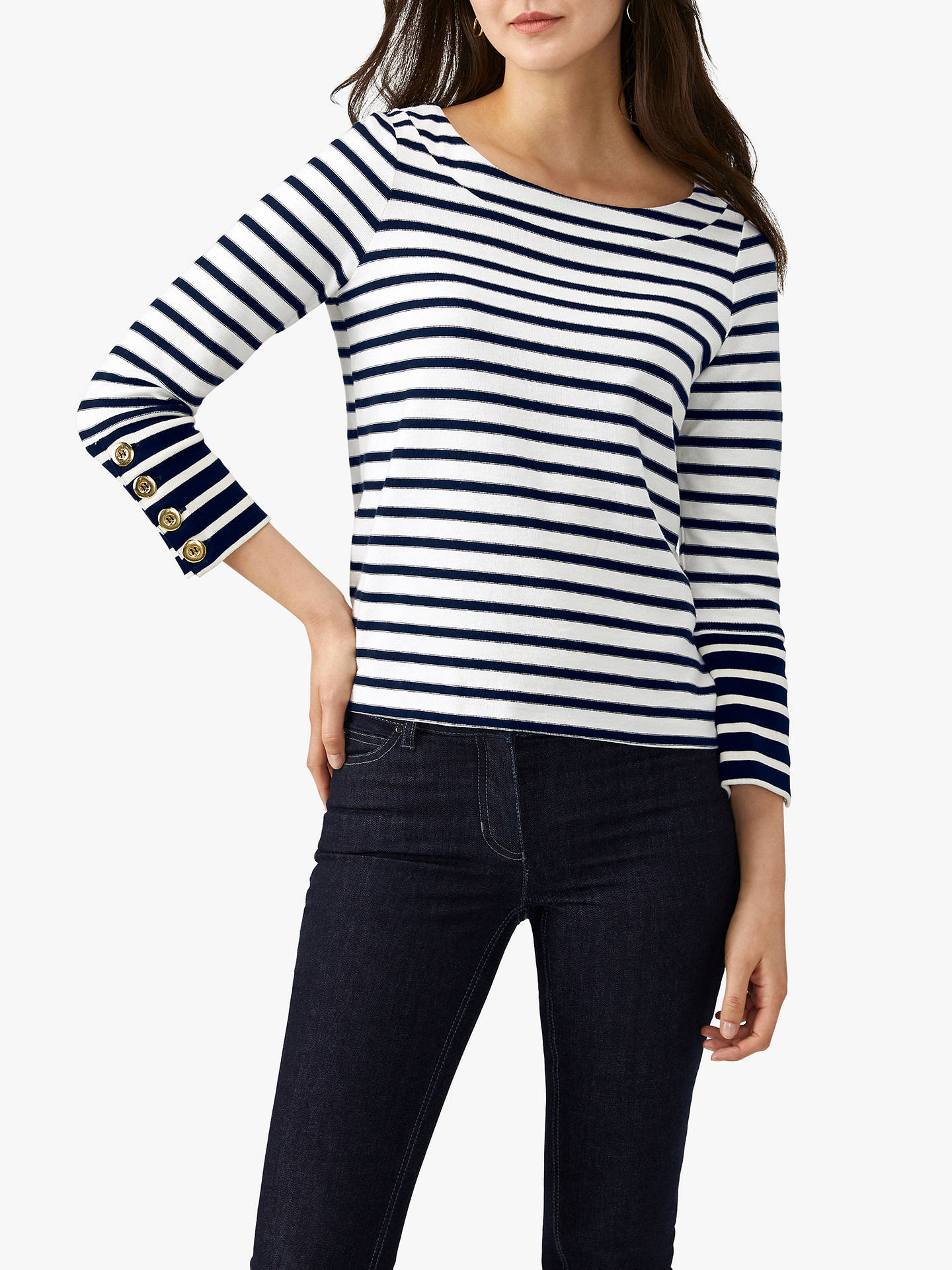 Pure Collection Cotton Jersey Striped Top, Ecru/Navy at John Lewis ...
