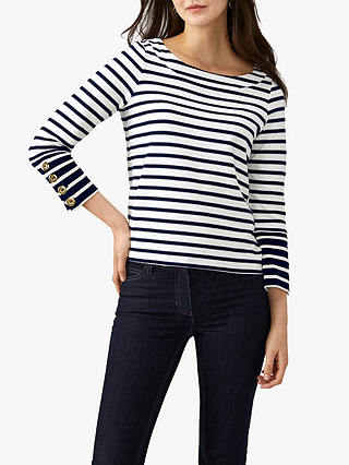 Pure Collection Cotton Jersey Striped Top, Ecru/Navy