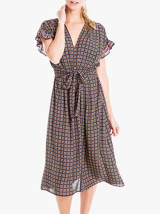 Max Studio Short Sleeve Printed Dress, Navy/Terracotta