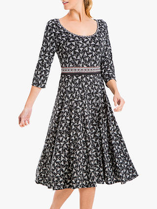 Max Studio 3/4 Sleeve Floral Print Jersey Dress, Black/Blush