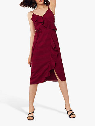 Oasis Stripe Frill Midi Dress, Burgundy