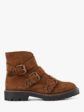 SHOE THE BEAR Hailey Buckle Suede Ankle Boots, Brown