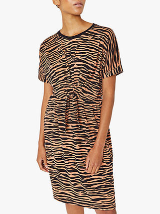 Warehouse Tiger Print Tie Front Dress, Tan