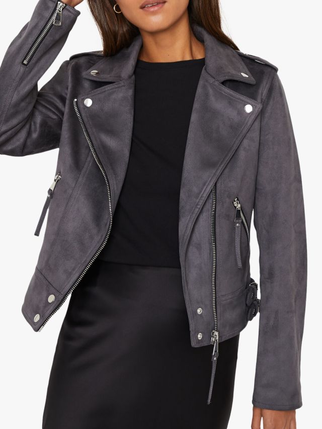 Grey suedette biker jacket sale