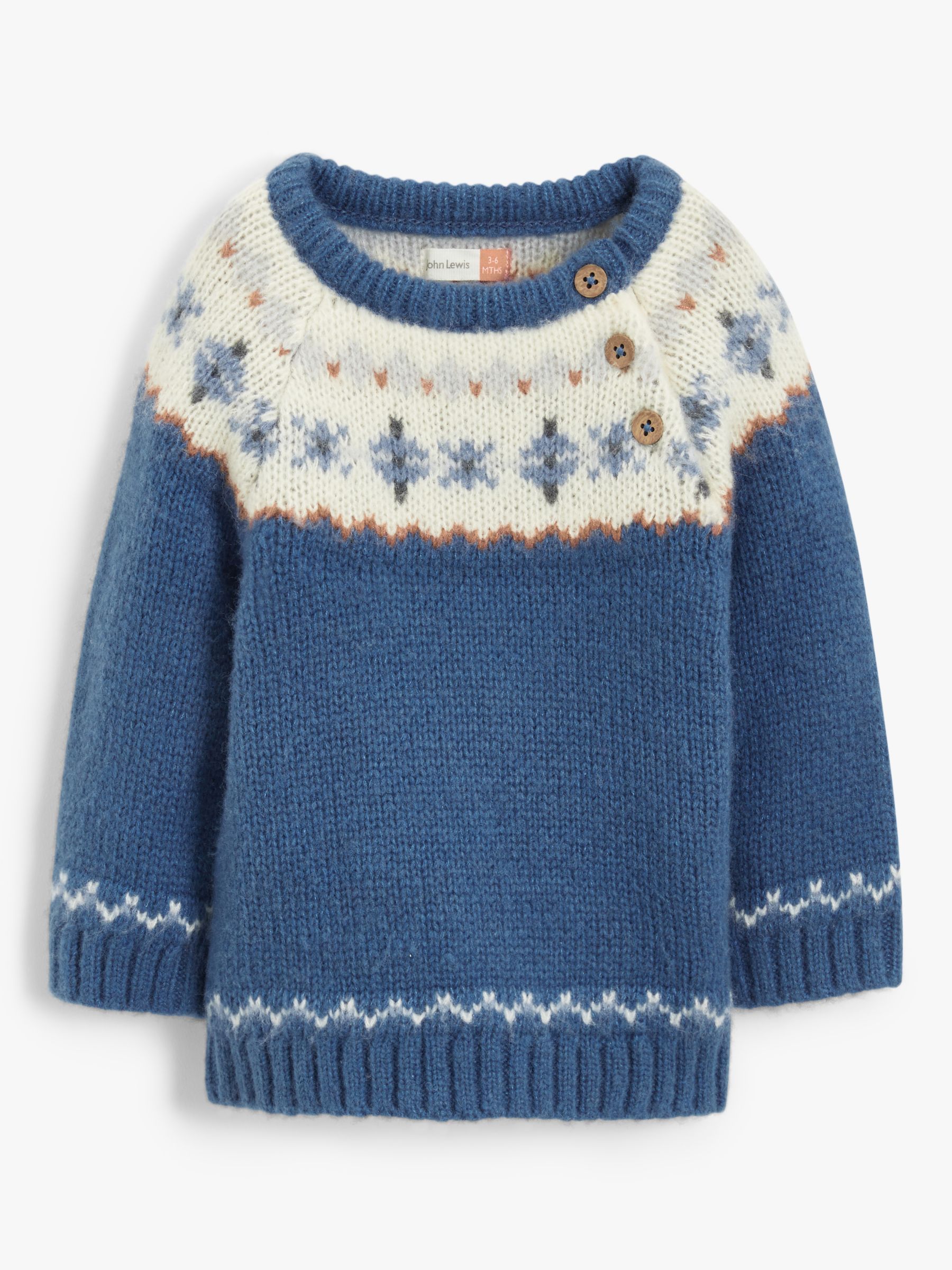 John Lewis & Partners Baby Fairisle Jumper, Blue at John Lewis & Partners