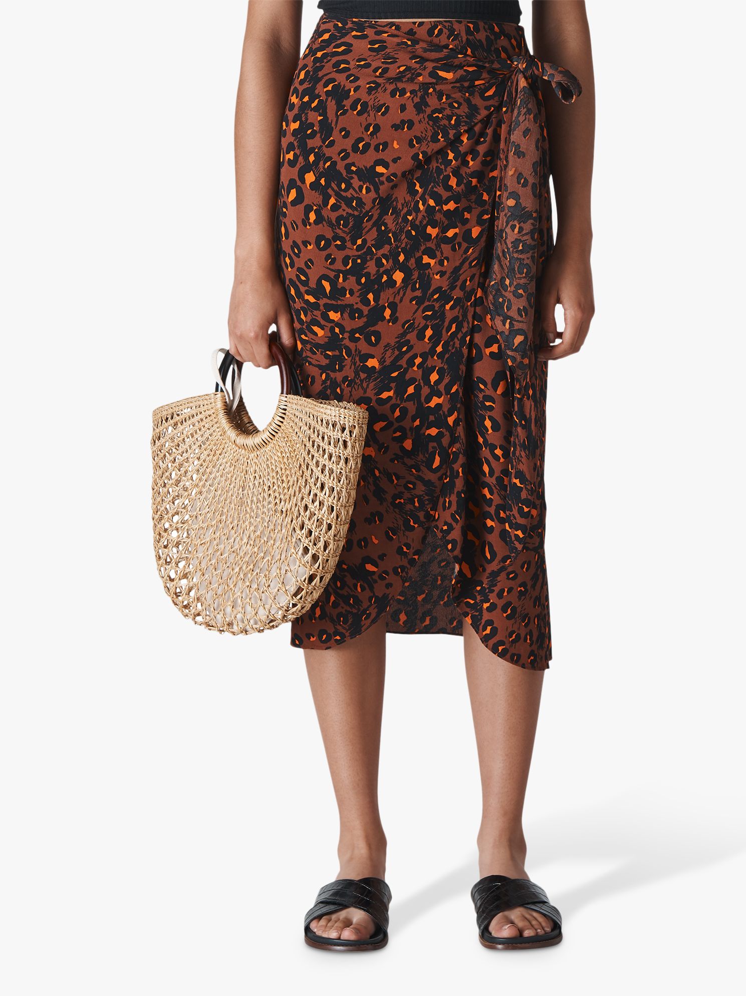 Whistles Brushed Leopard Sarong Skirt, Brown/Multi