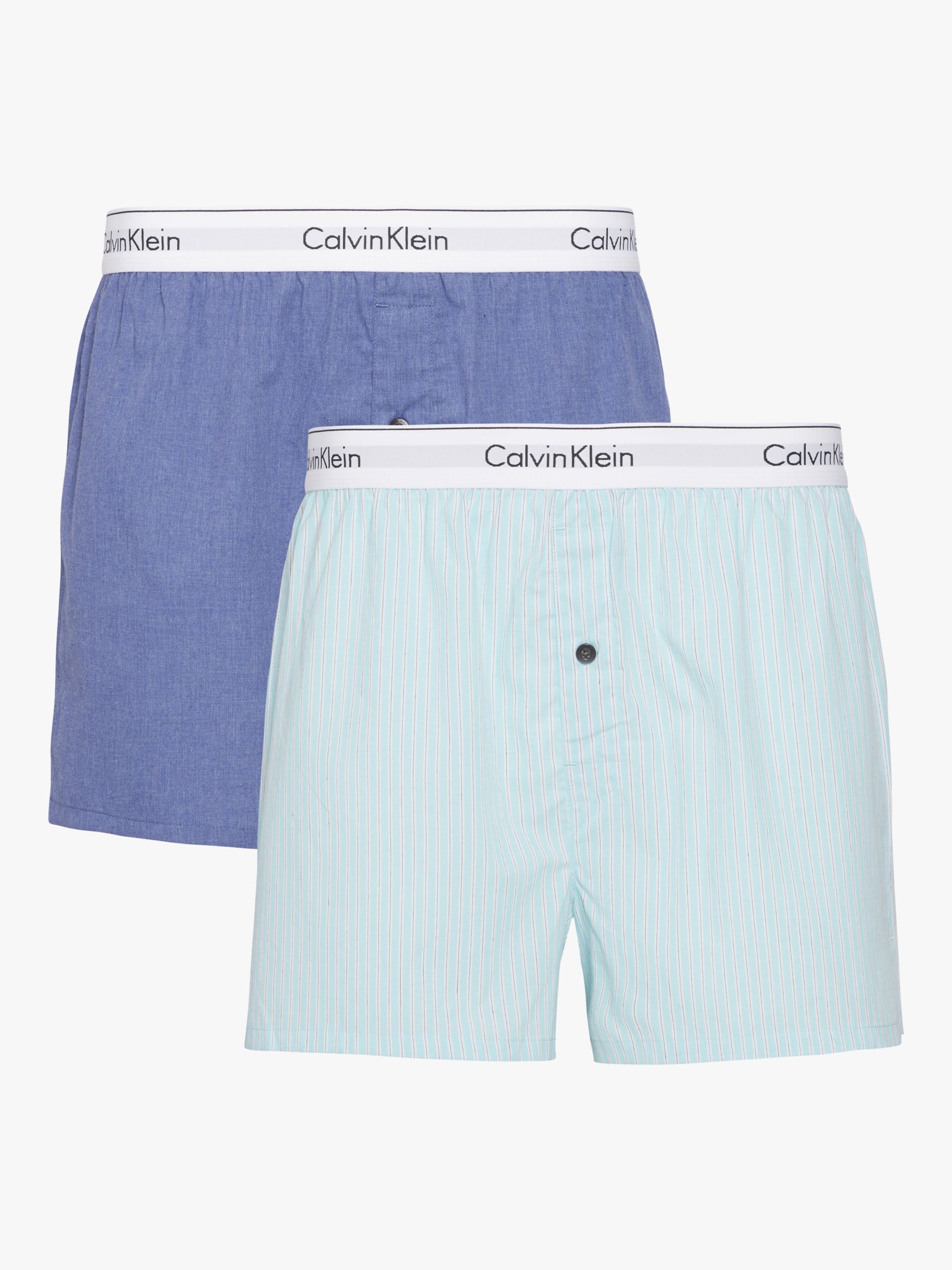 Calvin Klein Modern Cotton Slim Fit Boxers, Pack of 2, Blue/Light Blue ...