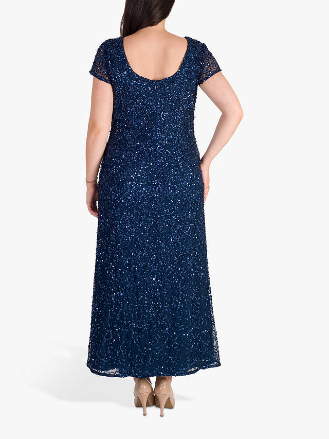 chesca Allover Sequin Short Sleeve Dress, Deep Blue