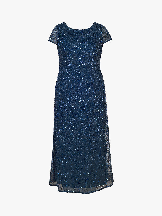 chesca Allover Sequin Short Sleeve Dress, Deep Blue