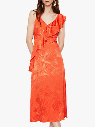 Warehouse Palm Jacquard Midi Cami Dress, Orange