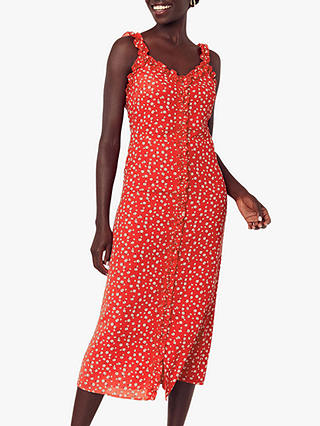 Oasis Floral Ruffle Midi Dress, Red/Multi