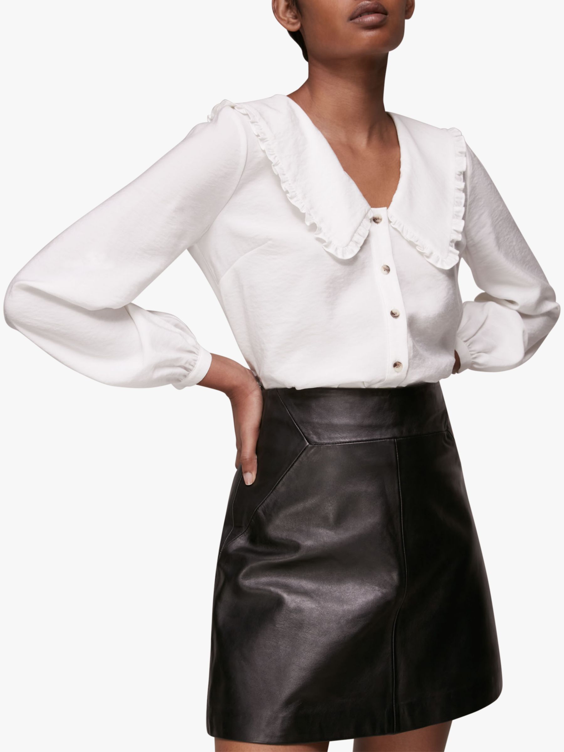 Whistles A-Line Mini Leather Skirt, Black at John Lewis & Partners