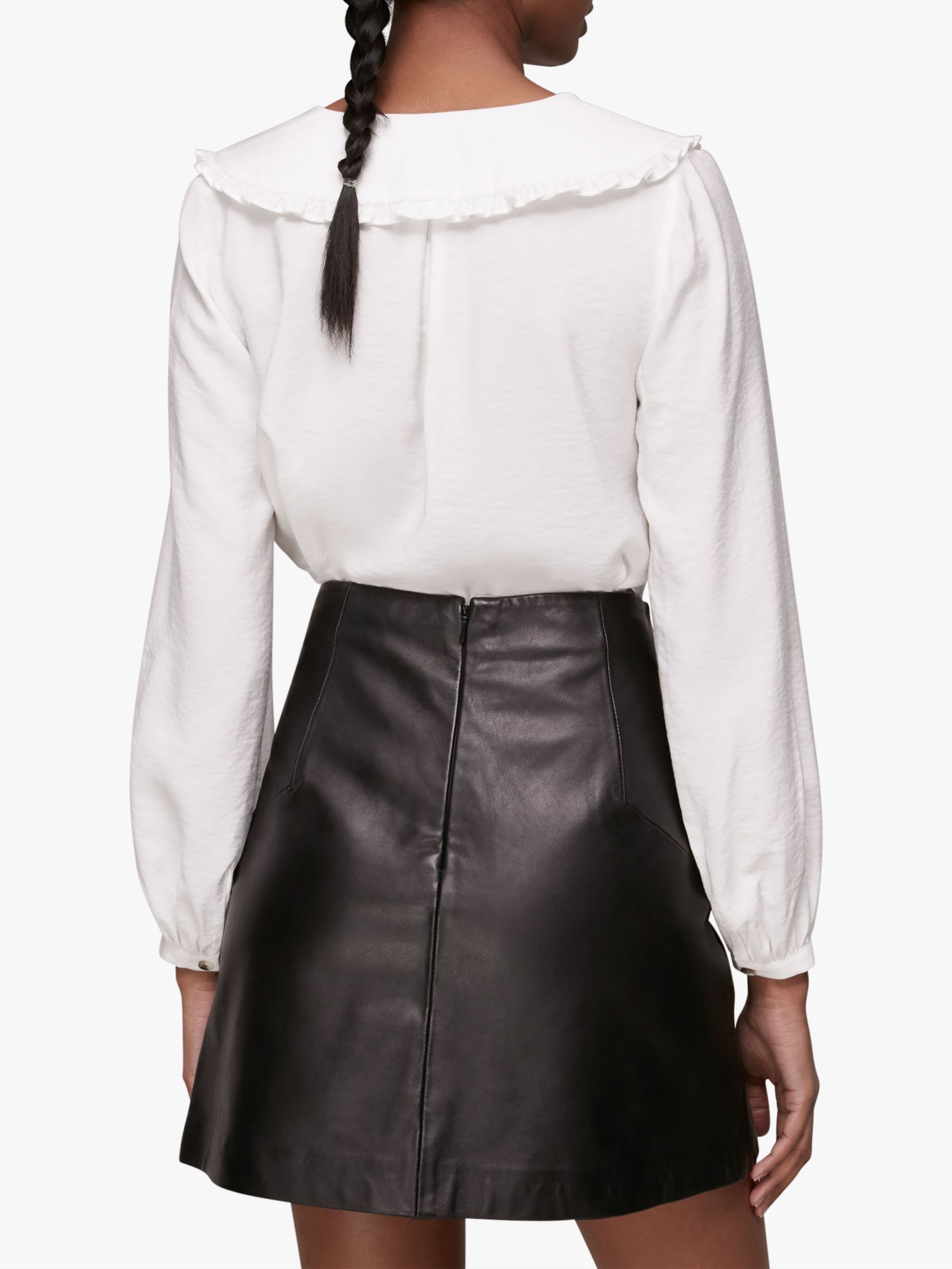 Whistles A-Line Mini Leather Skirt, Black at John Lewis & Partners