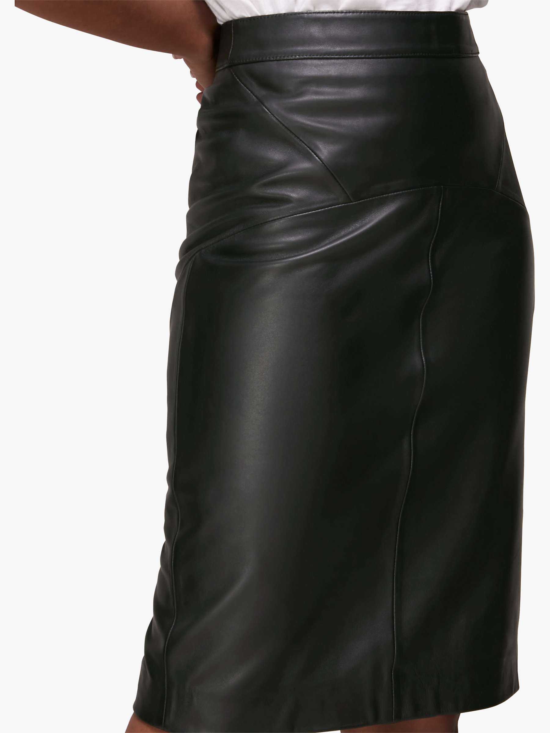 Whistles Kel Leather Pencil Skirt, Black at John Lewis & Partners