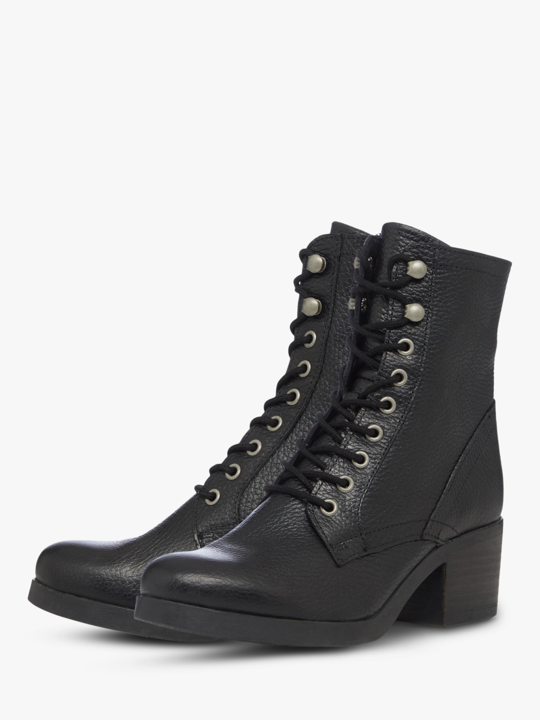 Bertie Painter Leather Lace Up Ankle Boots, Black at John Lewis & Partners