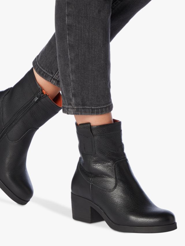 Bertie Pacer Leather Block Heeled Ankle Boots Black 3