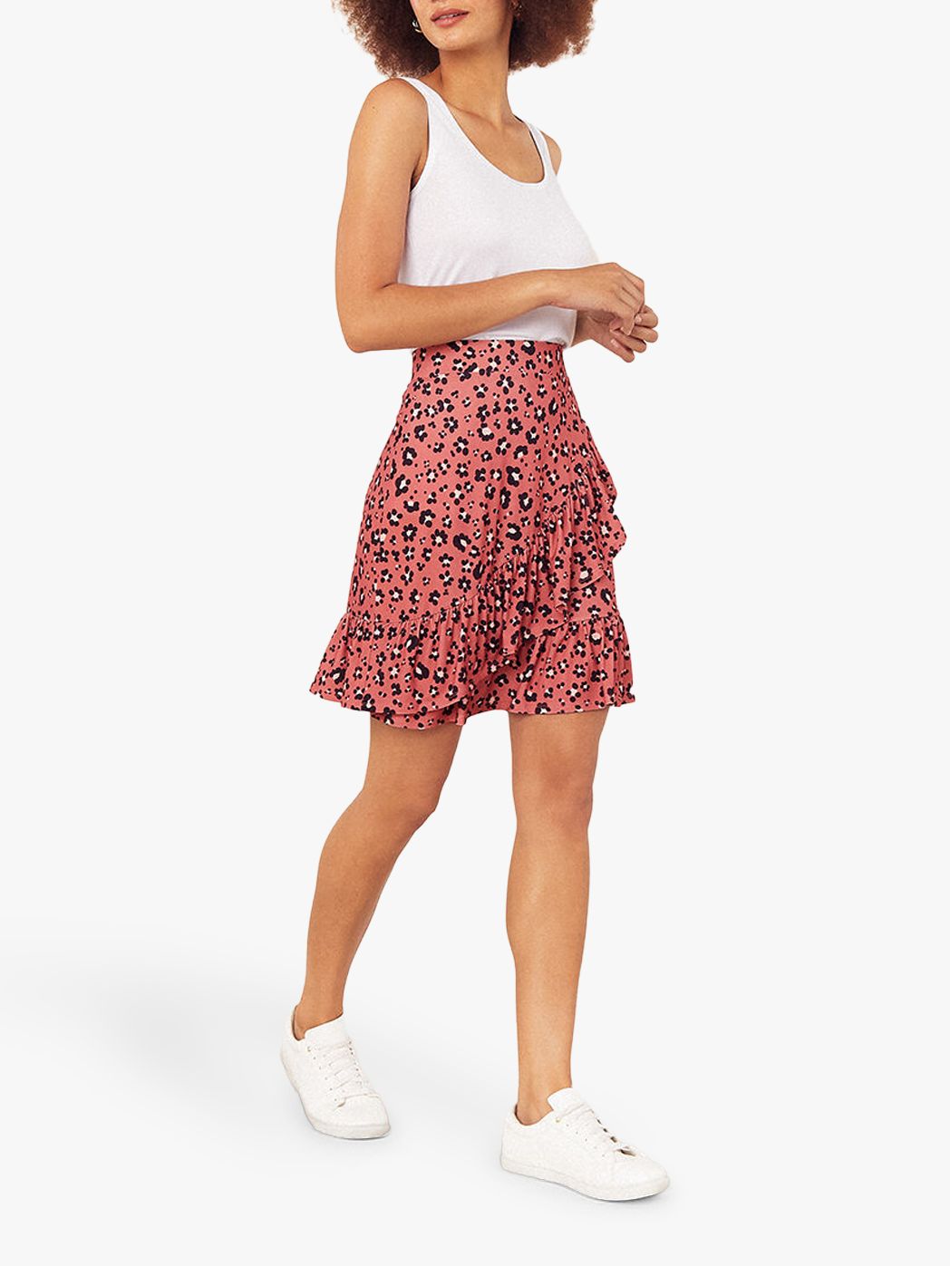 Oasis Floral Ruffle Mini Skirt, Coral