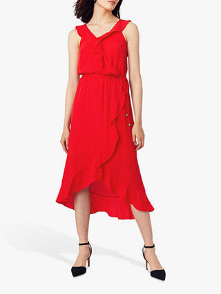 Oasis Ruffle Wrap Skirt Midi Dress, Mid Red