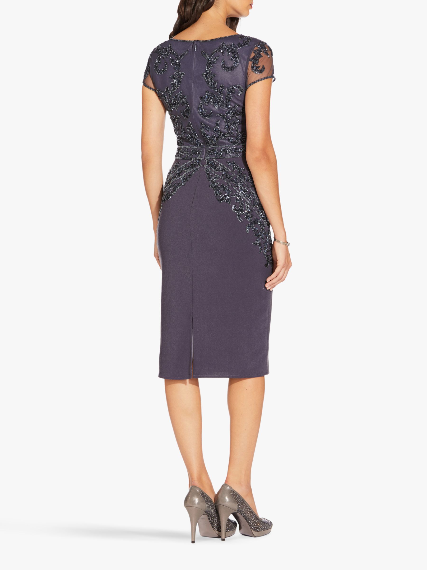 Adrianna Papell Beaded Crepe Dress, Gunmetal