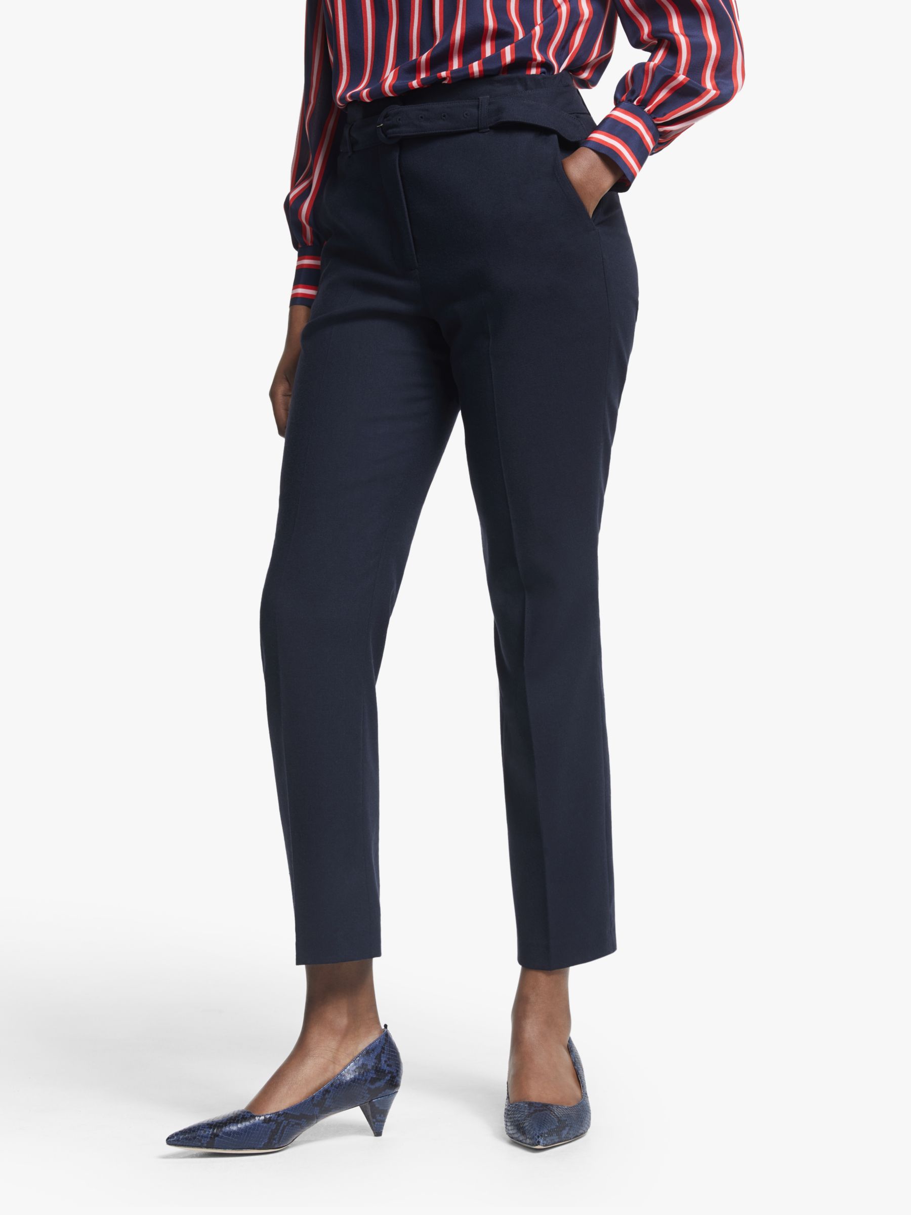 Boden Malden Tweed Belted Trousers, Navy