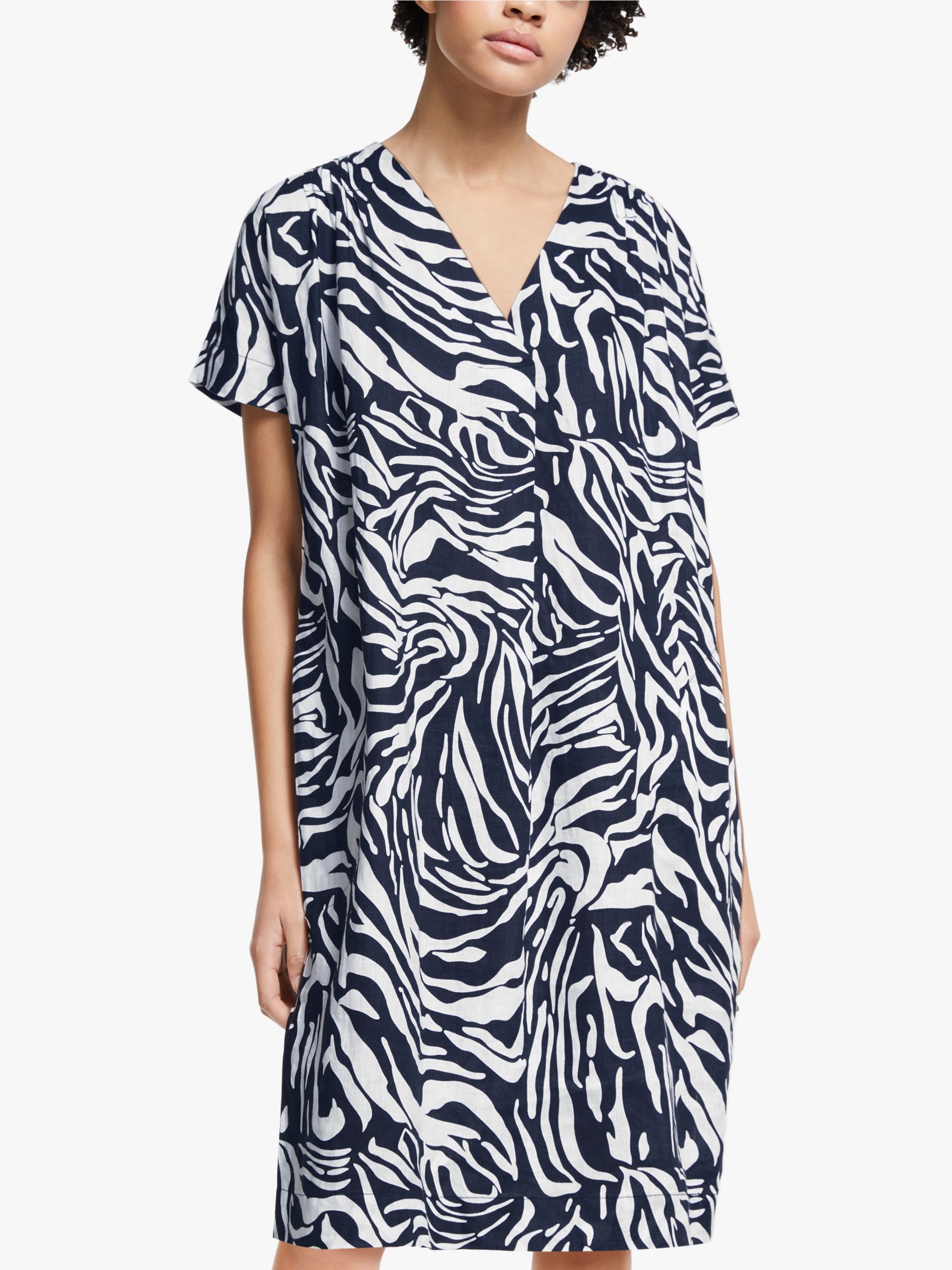 John Lewis & Partners Marble Print Tuck Dress, Navy