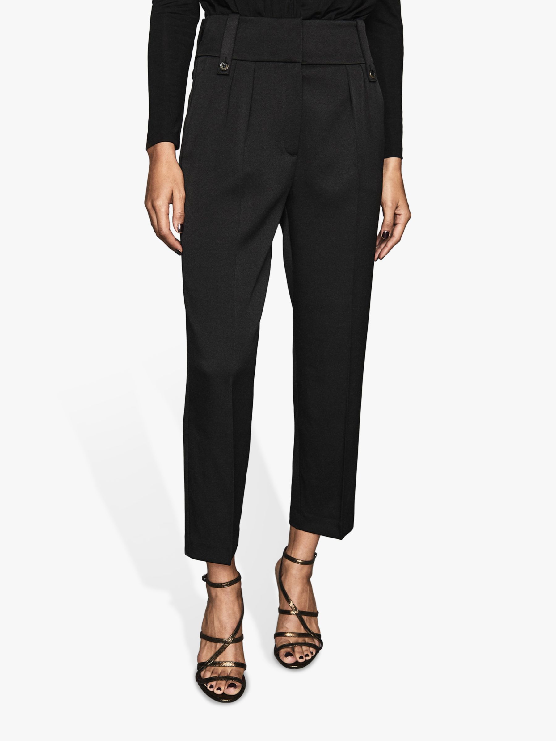 Reiss Lennox Wide Band Tapered Trousers, Black