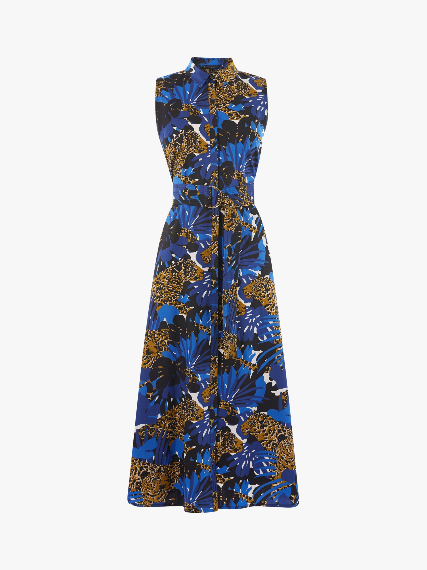 Karen Millen Leopard Print Shirt Dress, Blue/Multi