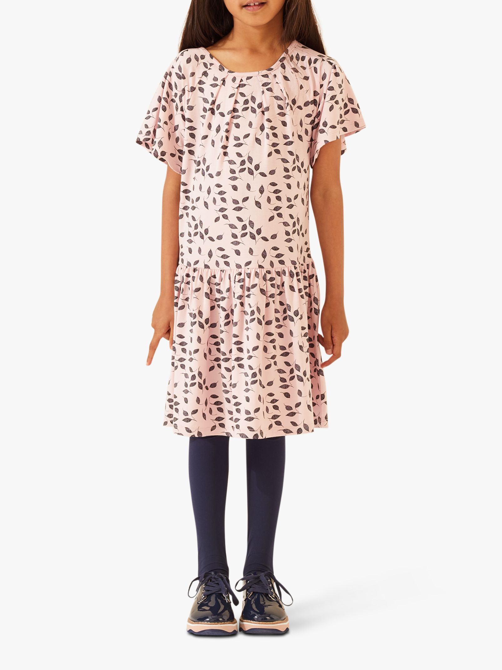 Jigsaw Girls' Leaf Print Dress, Dusky Pink