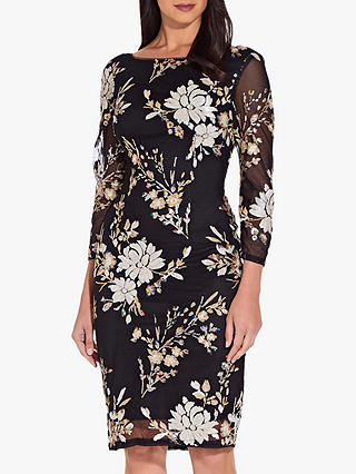 Adrianna Papell Floral Embellished Dress, Black/Multi