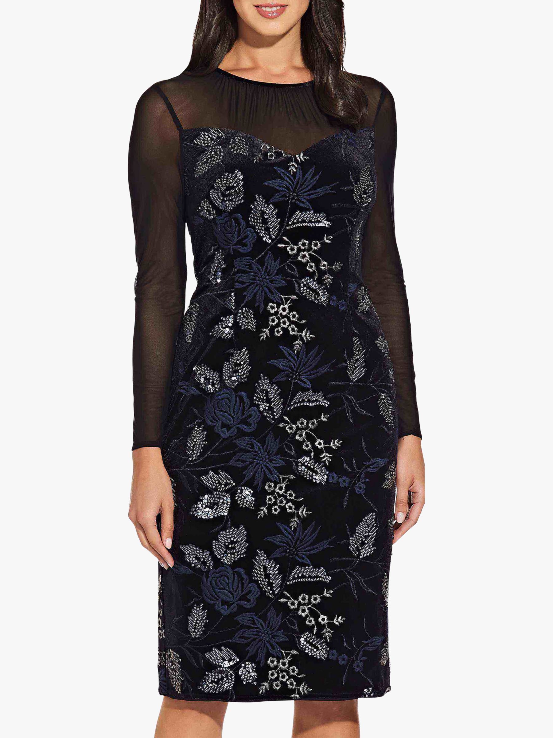 Adrianna Papell Natalia Floral Lace Dress, Black/Navy