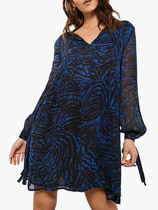Mint Velvet Naomi Animal Print Mini Dress, Black/Blue