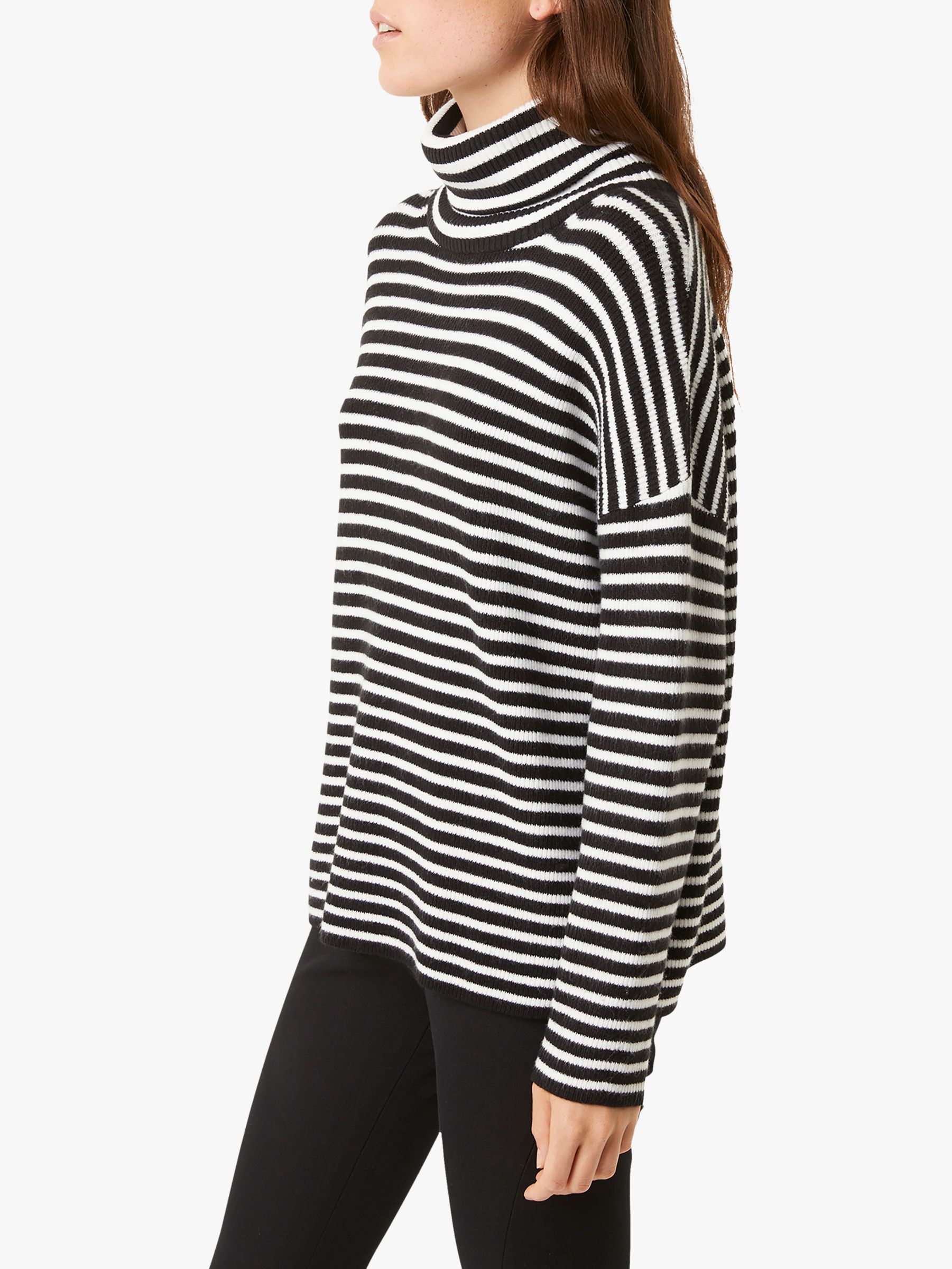French Connection Micro Stripe Roll Neck Jumper, Black/Winter White at ...