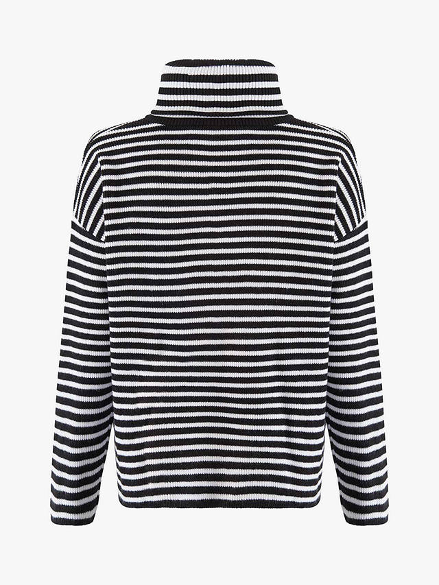 French Connection Micro Stripe Roll Neck Jumper, Black/Winter White at ...