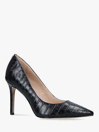 Sam Edelman Hazel Leather Croc Stiletto Heel Court Shoes, Black