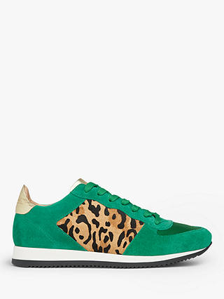 L.K.Bennett Ricky Calf Hair Suede Lace Up Trainers, Green/Multi
