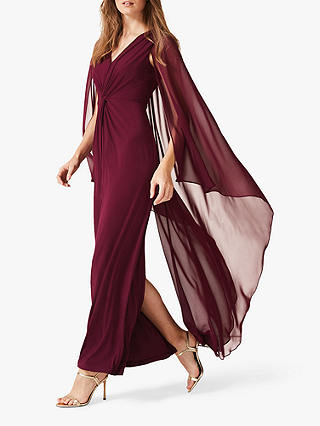 Phase Eight Edna Cape Maxi Dress, Berry Red