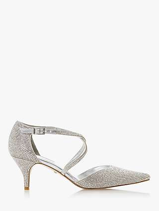 Dune Captivated Embellished Pointed Toe Court Shoes, Silver