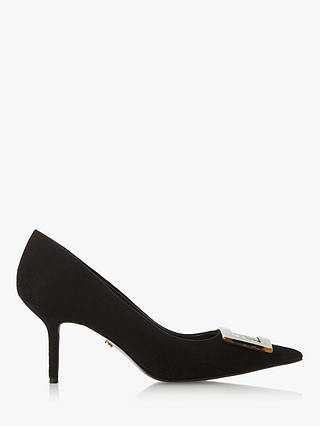 Dune Brinda Suede Buckle Pointed Toe Court Shoes, Black