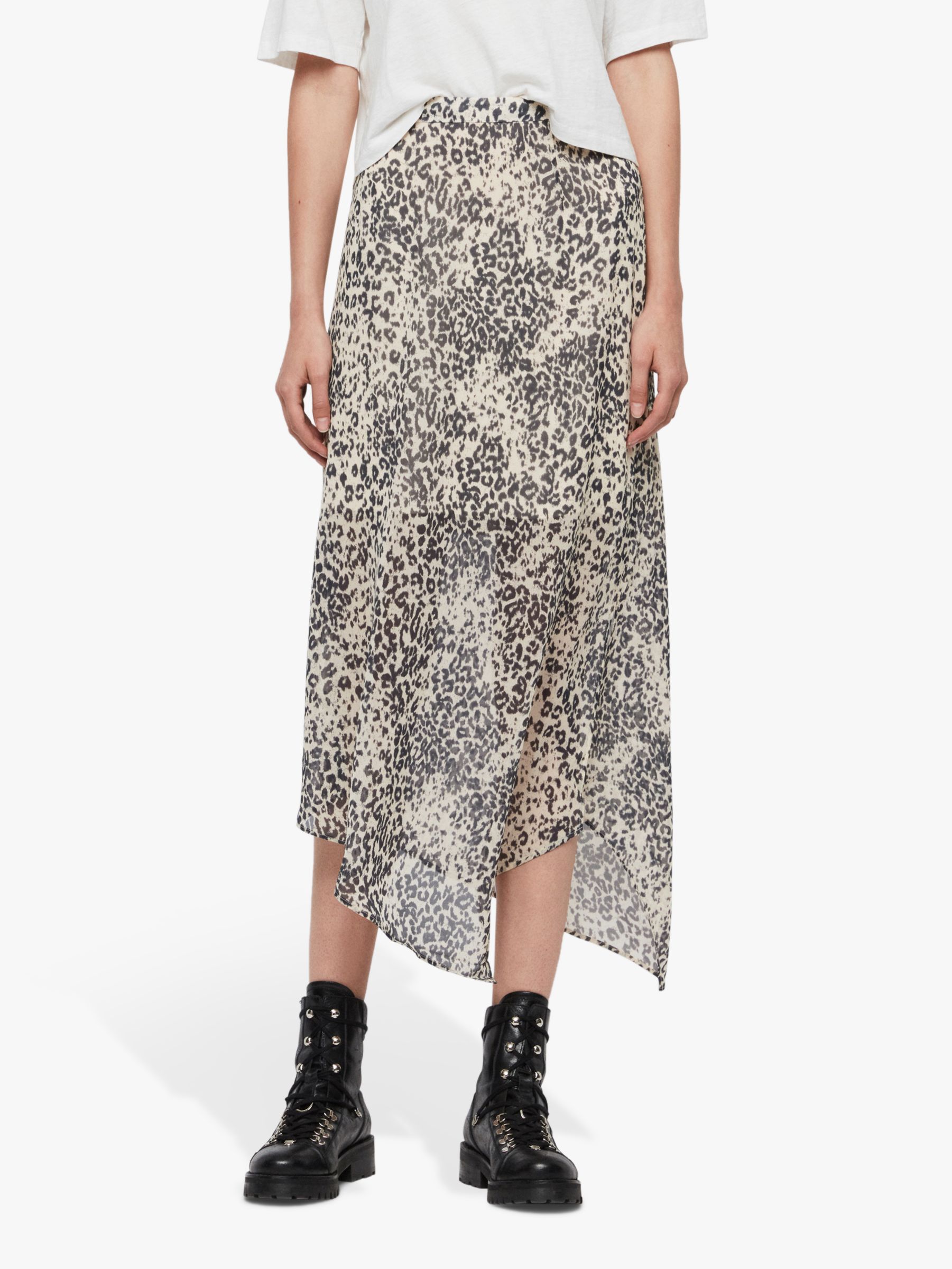 AllSaints Rhea Patch Leopard Print Skirt, Ivory White
